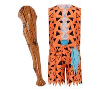 Kvysinly Déguisement Homme des Caverne Garçon 3 Pièces Costume Préhistorique avec Bâton Gonflable Enfant Halloween Carnaval Orange 5-6 ans