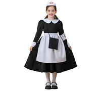 Kvysinly Déguisement Infirmière Fille Robe de Médecin avec Couvre-chef Brassard Tablier Déguisement Docteur Carnaval Halloween Noir 7-8 ans