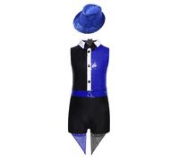 Kvysinly Déguisement Magicien Enfant Fille Ensemble Costume Magicien Cirque avec Chapeau Combinaison Circus Fêtes à Thème Carnaval Bleu royal 5-6 ans