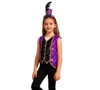 Kvysinly Déguisement Magicien Enfant Fille Ensemble Fanfare Gilet Pailleté et Chapeau Costume Circus Fête Thème Carnaval Violet 9-10 ans