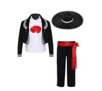 Kvysinly Déguisement Mariachi Traditionnel Enfant Garçon 5 Pièces Ensemble Mexicain Gilet Veste Pantalon Ceinture et Chapeau Noir 2-3 Ans