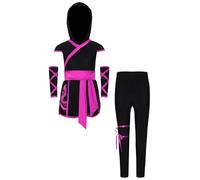 Kvysinly Déguisement Ninja Enfant Unisexe Tenue Cosplay Ninja Moderne Hoodie et Pantalon Coordonnés Imprimé Dragon Soldat Ninjas Déguisements B Rose vif 3-4 ans
