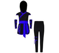 Kvysinly Déguisement Ninja Enfant Unisexe Tenue Cosplay Ninja Moderne Hoodie et Pantalon Coordonnés Imprimé Dragon Soldat Ninjas Déguisements B Bleu 3-4 ans