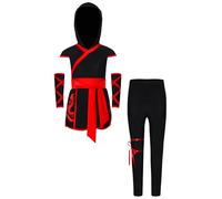 Kvysinly Déguisement Ninja Enfant Unisexe Tenue Cosplay Ninja Moderne Hoodie et Pantalon Coordonnés Imprimé Dragon Soldat Ninjas Déguisements B Rouge 3-4 ans