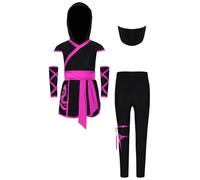 Kvysinly Déguisement Ninja Enfant Unisexe Tenue Cosplay Ninja Moderne Hoodie et Pantalon Coordonnés Imprimé Dragon Soldat Ninjas Déguisements A Rose vif 3-4 ans