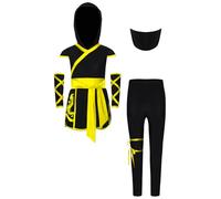 Kvysinly Déguisement Ninja Enfant Unisexe Tenue Cosplay Ninja Moderne Hoodie et Pantalon Coordonnés Imprimé Dragon Soldat Ninjas Déguisements A Jaune 3-4 ans