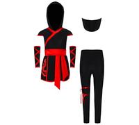 Kvysinly Déguisement Ninja Enfant Unisexe Tenue Cosplay Ninja Moderne Hoodie et Pantalon Coordonnés Imprimé Dragon Soldat Ninjas Déguisements A Rouge 3-4 ans