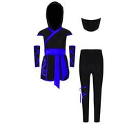 Kvysinly Déguisement Ninja Enfant Unisexe Tenue Cosplay Ninja Moderne Hoodie et Pantalon Coordonnés Imprimé Dragon Soldat Ninjas Déguisements A Bleu 3-4 ans
