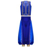 Kvysinly Deguisement Prince Arabe Garçon Ensemble Danse Orientale Gilet et Pantalon Sarouel Tenue Gothique Cosplay Carnaval Bleu royal 9-10 ans