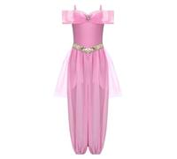 Kvysinly Deguisement Princesse Arabes Filles Combinaison Indien Princess Pailleté Ensemble Cosplay Moyen-Orient Enfant Fête Carnaval Rose 13-14 ans