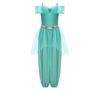 Kvysinly Deguisement Princesse Arabes Filles Combinaison Indien Princess Pailleté Ensemble Cosplay Moyen-Orient Enfant Fête Carnaval Vert 13-14 ans