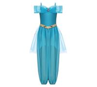 Kvysinly Deguisement Princesse Arabes Filles Combinaison Indien Princess Pailleté Ensemble Cosplay Moyen-Orient Enfant Fête Carnaval Bleu 11-12 ans
