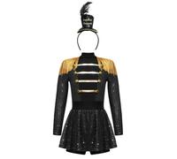 Kvysinly Enfant Fille Costume de Cirque 2 Pièces Robe Magicien Manches Longues avec Chapeau Déguisement Carnaval Halloween Noir 5-6 ans