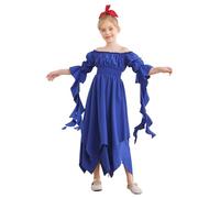 Kvysinly Enfant Fille Costume Renaissance Médiévale Robe Déguisement Princesse Robe Soirée Fête Anniversaire Carnaval Bleu royal 5-6 ans