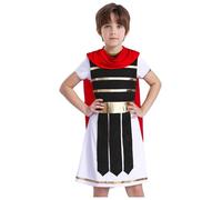 Kvysinly Enfant Garçon Costume Chevalier Médiéval Guerrier Romain Deguisement Legionnaire Romain avec Cape Halloween Carnaval Noir 9-10 ans