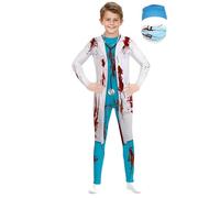 Kvysinly Enfant Garçon Costume Chirurgien Macabre 3 Pièces Combinaison Docteur avec Masque Bonnet Tenue Effrayante Halloween Blanc 7-8 ans