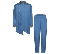 Kvysinly Enfant Garçon Costume Traditionnelle Indien 2 Pièces Chemise Kurta et Pantalon Costume Ethniques Soirée Fête Bleu poussiéreux 5-6 ans