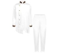 Kvysinly Enfant Garçon Costume Traditionnelle Indien 2 Pièces Chemise Kurta et Pantalon Costume Ethniques Soirée Fête Blanc 5-6 ans