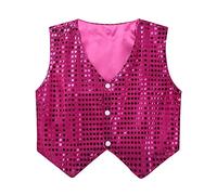 Kvysinly Enfant Garçon Veste Gilet d'honneur Cérémonie Gilet à Paillettes Sequins Vestons de Danse Fete Performance 3-15 Ans Rose Rouge 7-8 Ans