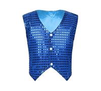 Kvysinly Enfant Garçon Veste Gilet d'honneur Cérémonie Gilet à Paillettes Sequins Vestons de Danse Fete Performance 3-15 Ans Bleu 13-14 Ans