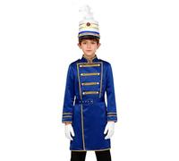 Kvysinly Ensemble Tambour Major Enfant 4 Pièces Veste Militaire Ceinture Casque Gants Costume Garde Royale 5-16 Ans B Bleu royal 13-14 ans