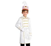 Kvysinly Ensemble Tambour Major Enfant 4 Pièces Veste Militaire Ceinture Casque Gants Costume Garde Royale 5-16 Ans B Blanc 5-6 ans