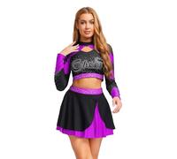 Kvysinly Femme Déguisement Pom-Pom Girl Strass Costume Cheerleading Crop Top Débardeur Jupe Uniforme Pom Pom Girl Carnaval Fête Halloween Violet S