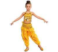 Kvysinly Fille Costumes D'Halloween Princesse Arabe Tenue De Danse Orientale Robe Danse Lyrique Contemporaine Robe De Ballet Classique Jaune 9-12 ans