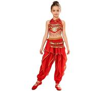Kvysinly Fille Costumes D'Halloween Princesse Arabe Tenue De Danse Orientale Robe Danse Lyrique Contemporaine Robe De Ballet Classique Rouge 6-9 ans