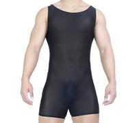 Kvysinly Homme Collants Transparents Combinaison Haute Élasticité Body en Soie Slim Fit Mankini Jumpsuit Maillot De Lutte Monopièce Danse Noir M