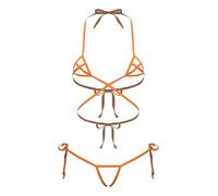 Kvysinly Maillot De Bain Extrême Femme Micro Bra Tiny Slip Soutien Gorge en Halter avec Culotte Ensemble De Micro Soutien Gorge Et Culotte Orange Taille Unique