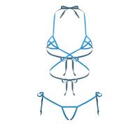 Kvysinly Maillot De Bain Extrême Femme Micro Bra Tiny Slip Soutien Gorge en Halter avec Culotte Ensemble De Micro Soutien Gorge Et Culotte Bleu Taille Unique