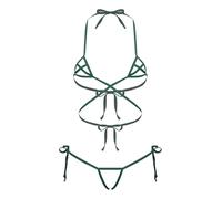 Kvysinly Maillot De Bain Extrême Femme Micro Bra Tiny Slip Soutien Gorge en Halter avec Culotte Ensemble De Micro Soutien Gorge Et Culotte Vert foncé Taille Unique
