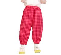 Kvysinly Pantalon Large à Carreaux Enfant Décontracté Pantalon Anti-Moustiques Garçon Fille Bébé Shorts Loisir Rose Vif 6-7 Ans