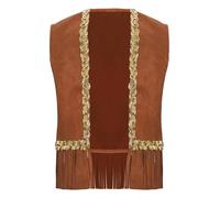 Kvysinly Vestiaire Disco Enfant Fille sans Manches Gilet Brillant à Franges Années 70s Vintage Vest de Disco Danse Spectacle Brun 9-10 ans