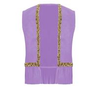Kvysinly Vestiaire Disco Enfant Fille sans Manches Gilet Brillant à Franges Années 70s Vintage Vest de Disco Danse Spectacle Lavande 11-12 ans