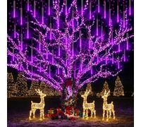 Kwaiffeo Décoration Halloween en Plein Air : 10 tubes LED Pluie de Météores Guirlande Lumineuse Extérieure - Étanche Feux de Pluie pour Noël Halloween Jardin Fenêtre, Violet