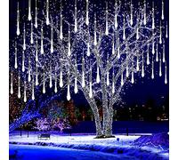 Kwaiffeo Décorations de Noël extérieures, 16 tubes de pluie de météores pour Noël, mariage, Nouvel An, vacances, centre commercial, équivalent à 2 ensembles de 8 tubes, blanc