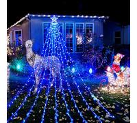 Kwaiffeo Décorations de Noël Extérieures: Guirlande lumineuse cascade de 3,8 m Avec 350 LED et 8 Modes D’éclairage, Idéale pour Maison Jardin Terrasse les Murs Pelouse et le Porche, Bleue
