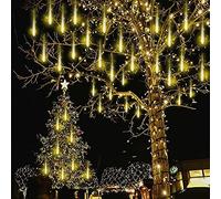 Kwaiffeo Éclairage de Noël, 10 tubes LED de pluie de météorites, lumières de fées en plein air pour Noël, Halloween, mariage, jardin, fenêtre, blanc chaud