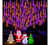 Kwaiffeo Guirlande Lumineuse Extérieur - 30 tubes LED Pluie de Météores Étanche Pour Noël Halloween Jardin Fenêtre, Orange et Violet