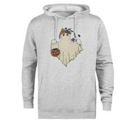 Kwantees Fantôme Mignon avec Fleurs Et Citrouille Halloween Sweat à Capuche Gris Unisexe Veste à Capuche Écologique Unisex Grey Hoodie Eco-Friendly Hooded Jacket