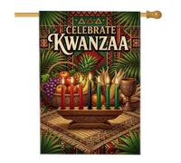Kwanzaa Kinara Drapeau de maison 71 x 101 cm | Bougies Kinara, drapeau de pelouse, panier à fruits, tasse d'unité, motifs géométriques, décoration de cour saisonnière