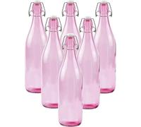 KWARE Bouteilles en verre de style vintage de 1 litre - Idéales pour un usage domestique ou commercial - À remplir avec de l'eau, du vin, de l'alcool, de l'huile, de la bière, du schnaps ou des