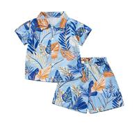 Kwatieh 2026 Kleinkind Jungen Kurzarm Casual Gentleman Tops Strand Urlaub Blumen Shirts T-Shirt Shorts Outfits F403B