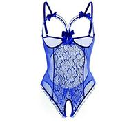 Kwatieh Combinaison Erotique Grande Taille Bodys Solde Ronde Latex Lingerie Femme Coquine Hot 080906-1870 Bleu XL