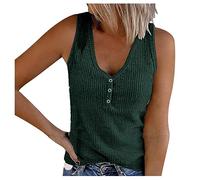 Kwatieh Débardeur Femme Haut Chic col en V Débardeurs Décontracté T-Shirts sans Manche Chemises Boutonné en Tricot Côtelé Gilet Sexy Printemps Eté Tunique Crop Tops #F8