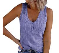 Kwatieh Débardeur Femme Haut Chic col en V Débardeurs Décontracté T-Shirts sans Manche Chemises Boutonné en Tricot Côtelé Gilet Sexy Printemps Eté Tunique Crop Tops #F8