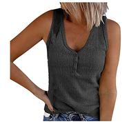 Kwatieh Débardeur Femme Haut Chic col en V Débardeurs Décontracté T-Shirts sans Manche Chemises Boutonné en Tricot Côtelé Gilet Sexy Printemps Eté Tunique Crop Tops #F8