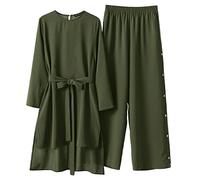 Kwatieh Ensemble Hiver Femme Pantalon Long à Manches Longues Pour Femmes Musulmanes éLéGant Mode Printemps Ourlet Boutonné Court Devant Dos Court Taille Longue Cordon Costume Pour Femmes 2023
